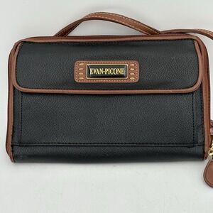 Vintage Evan-Picone Black Brown Crossbody Wallet Purse Organizer Bag